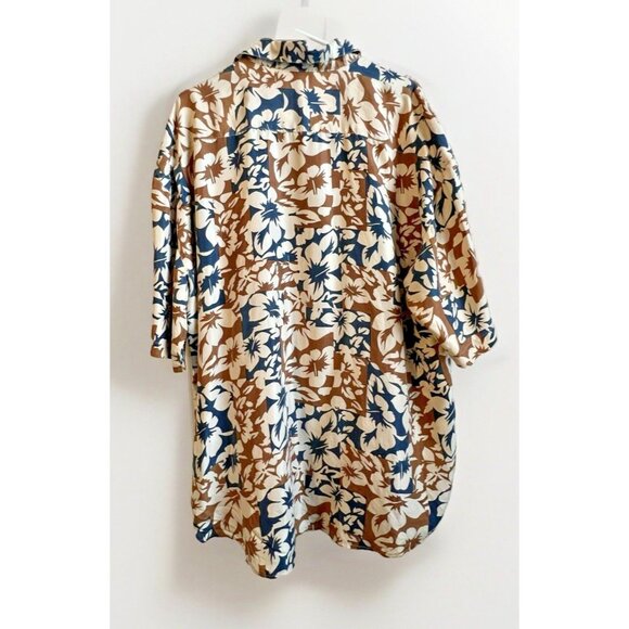 Lord &Taylor Men's XL Silk Hawaiian Camp Shirt Button Down Floral Blue Brown - Picture 2 of 12